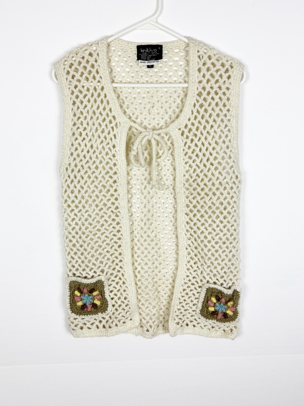 Knitivo Vest Size Small Hand Crocheted Granny Square Vintage Cottagecore Boho